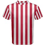 Vertical Stripes - White and Cardinal Red Men s Cotton Tee
