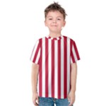 Vertical Stripes - White and Cardinal Red Kid s Cotton Tee