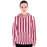 Vertical Stripes - White and Cardinal Red Women s Zipper Hoodie