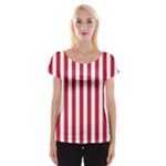 Vertical Stripes - White and Cardinal Red Women s Cap Sleeve Top