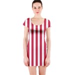 Vertical Stripes - White and Cardinal Red Short Sleeve Bodycon Dress