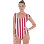 Vertical Stripes - White and Cardinal Red Short Sleeve Leotard (Ladies)
