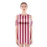 Vertical Stripes - White and Cardinal Red Women s Cutout Shoulder Dress