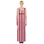Vertical Stripes - White and Cardinal Red Maxi Thigh Split Dress