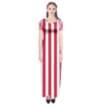 Vertical Stripes - White and Cardinal Red Short Sleeve Maxi Dress