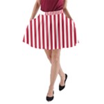 Vertical Stripes - White and Cardinal Red A-Line Pocket Skirt