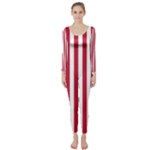 Vertical Stripes - White and Cardinal Red Long Sleeve Catsuit
