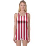 Vertical Stripes - White and Cardinal Red One Piece Boyleg Swimsuit