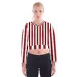 Vertical Stripes - White and Dark Red Women s Cropped Sweatshirt