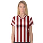 Vertical Stripes - White and Maroon Red Women s V-Neck Sport Mesh Tee