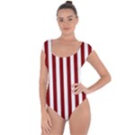 Vertical Stripes - White and Maroon Red Short Sleeve Leotard (Ladies)