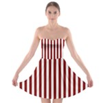 Vertical Stripes - White and Maroon Red Strapless Bra Top Dress