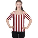 Vertical Stripes - White and Maroon Red Women s Cutout Shoulder Tee
