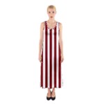 Vertical Stripes - White and Maroon Red Full Print Maxi Dress