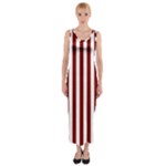 Vertical Stripes - White and Maroon Red Fitted Maxi Dress