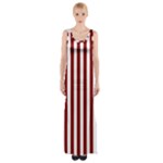 Vertical Stripes - White and Maroon Red Maxi Thigh Split Dress
