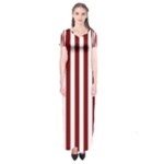 Vertical Stripes - White and Maroon Red Short Sleeve Maxi Dress
