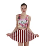 Vertical Stripes - White and Maroon Red Mini Skirt