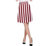 Vertical Stripes - White and Maroon Red A-Line Skirt
