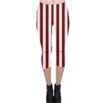 Vertical Stripes - White and Maroon Red Capri Leggings