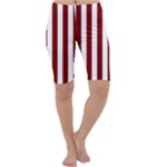 Vertical Stripes - White and Maroon Red Cropped Leggings