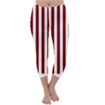 Vertical Stripes - White and Maroon Red Capri Winter Leggings