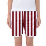 Vertical Stripes - White and Maroon Red Women s Basketball Shorts