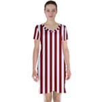 Vertical Stripes - White and Maroon Red Short Sleeve Nightdress