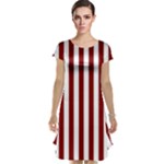 Vertical Stripes - White and Maroon Red Cap Sleeve Nightdress