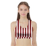 Vertical Stripes - White and Maroon Red Women s Sports Bra with Border