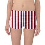 Vertical Stripes - White and Maroon Red Boyleg Bikini Bottoms