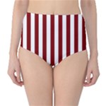 Vertical Stripes - White and Maroon Red High-Waist Bikini Bottoms