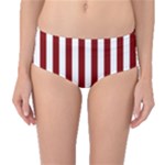 Vertical Stripes - White and Maroon Red Mid-Waist Bikini Bottoms