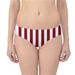 Vertical Stripes - White and Maroon Red Hipster Bikini Bottoms