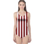 Vertical Stripes - White and Maroon Red One Piece Swimsuit