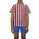 Vertical Stripes - White and Maroon Red Kid s Short Sleeve Swimwear