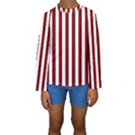 Vertical Stripes - White and Maroon Red Kid s Long Sleeve Swimwear
