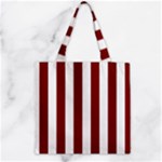Vertical Stripes - White and Maroon Red Zipper Grocery Tote Bag