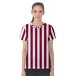 Vertical Stripes - White and Burgundy Red Women s Cotton Tee