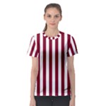 Vertical Stripes - White and Burgundy Red Women s Sport Mesh Tee