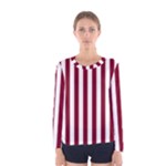 Vertical Stripes - White and Burgundy Red Women s Long Sleeve T-shirt