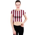 Vertical Stripes - White and Burgundy Red Crew Neck Crop Top