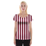 Vertical Stripes - White and Burgundy Red Women s Cap Sleeve Top
