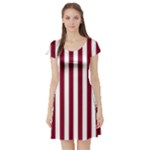 Vertical Stripes - White and Burgundy Red Short Sleeve Skater Dress
