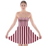 Vertical Stripes - White and Burgundy Red Strapless Bra Top Dress