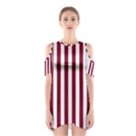 Vertical Stripes - White and Burgundy Red Women s Cutout Shoulder Dress