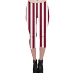 Vertical Stripes - White and Burgundy Red Capri Leggings