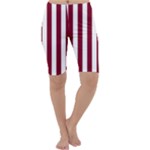 Vertical Stripes - White and Burgundy Red Cropped Leggings