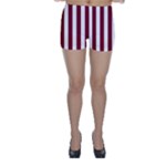 Vertical Stripes - White and Burgundy Red Skinny Shorts