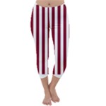 Vertical Stripes - White and Burgundy Red Capri Winter Leggings
